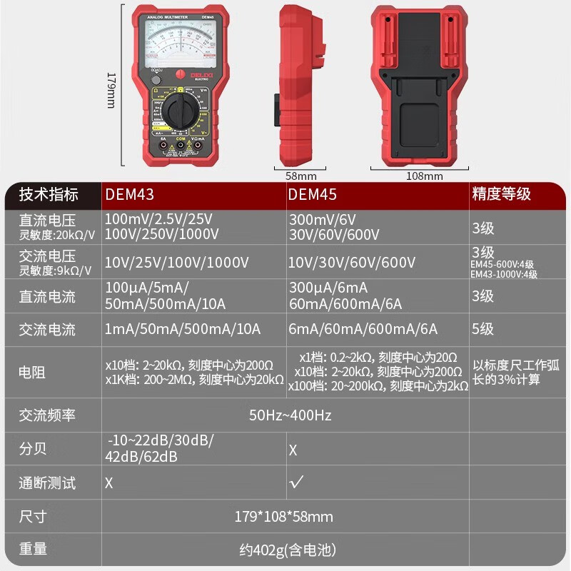 Delixi Electrical Multimeter Electrician Special Megohmmeter Two-in-One Portable Test Pen Pointer High Precision DEM43 Pointer Smart Multimeter 1000V