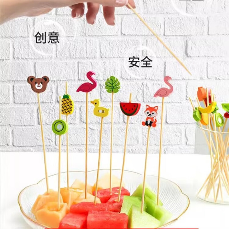 Dolly disposable fruit picks creative art bamboo picks candied haws skewers cocktail burger decorative picks KTV toothpicks 13cm-flamingo picks 100 pieces
