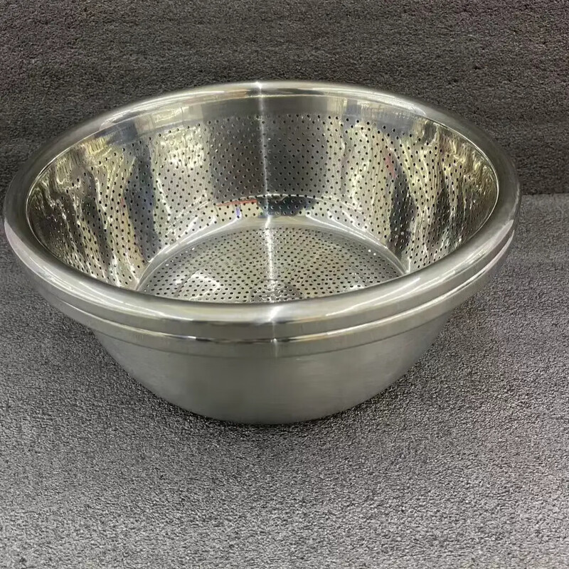 Two-piece set of stainless steel leaky basin rice sieve kitchen rice washing vegetable drain basin washing fruit 32cm leaky basin + solid basin