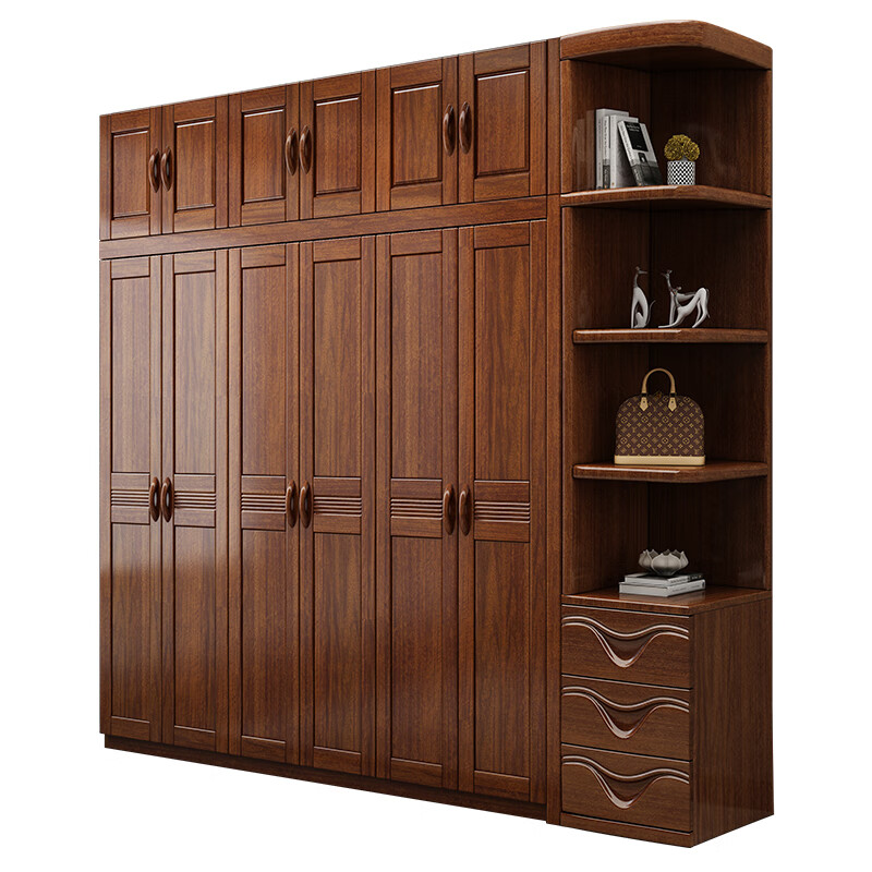 Woodisen walnut solid wood wardrobe home bedroom modern simple small apartment wardrobe large capacity storage storage cabinet combination multiple hanging areas five-door wardrobe