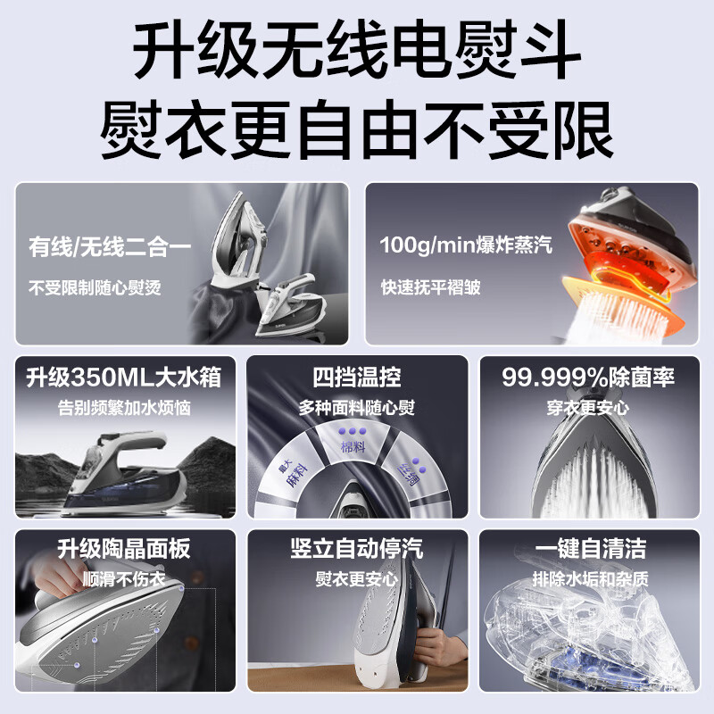 SUPOR electric iron wireless wired two-in-one handheld garment ironing machine 2000W high power wet and dry ironing machine gift group purchase SJ-Y61A