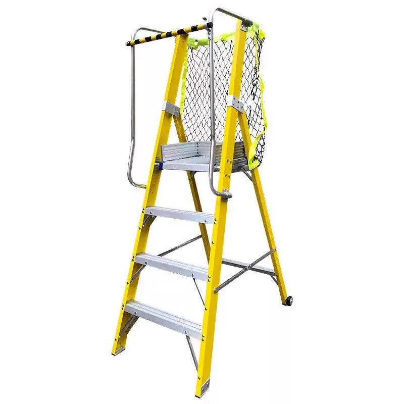 Aigujie safety engineering ladder fiberglass insulated herringbone ladder power maintenance folding ladder fence platform escalator with mesh bag 6-step ladder thickened (platform height 170cm)