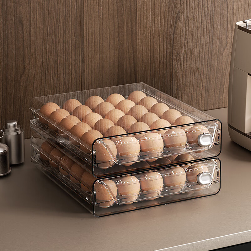 Baichao refrigerator egg storage box, crisper, kitchen organization artifact, rack, egg box, special drawer-type egg box, double layer extra large - (can hold 60 eggs)