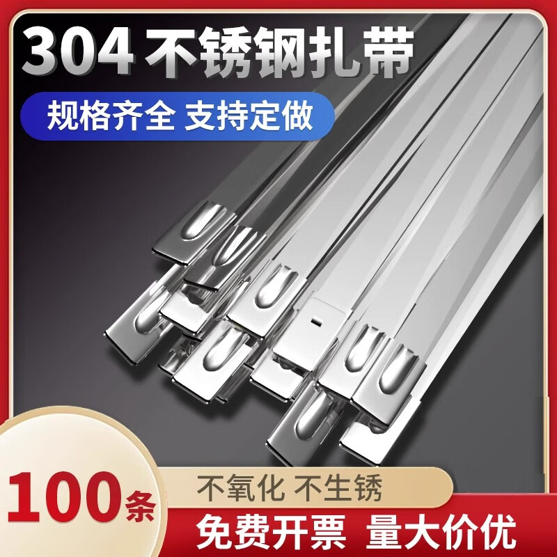 304 stainless steel cable tie self-locking metal cable tie room outdoor marine binding belt strong cable tie tensioner 4.6*200mm/10 pieces