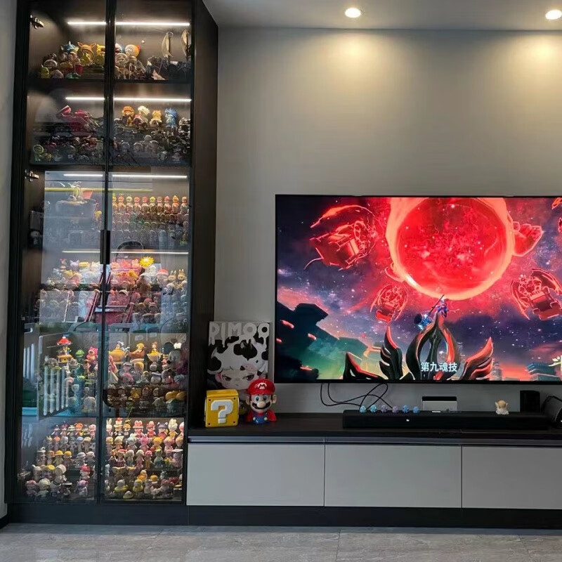 Qinkai custom wine cabinet TV cabinet side cabinet vertical cabinet glass door living room storage storage cabinet display bookcase narrow cabinet A 6 layers gray 40*40*220