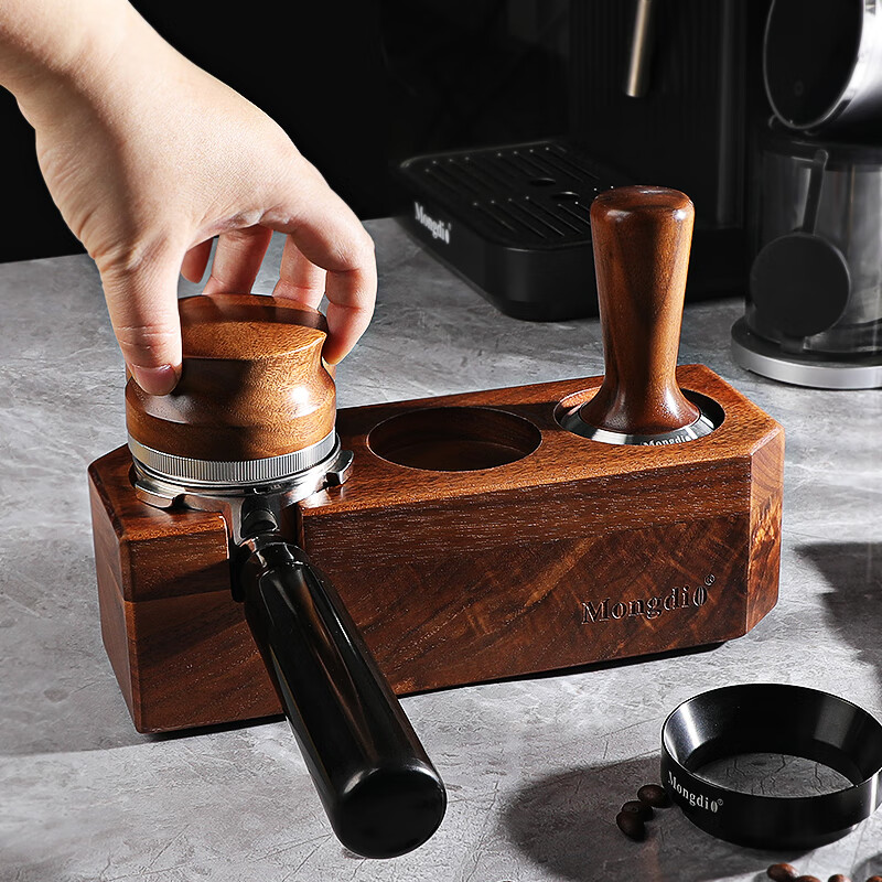 Mongdio Multifunctional Pressed Powder Base Espresso Machine Powder Distributor Pressed Powder Hammer Storage Set 51/58mm 58mm Walnut Pressed Powder 3-piece Set