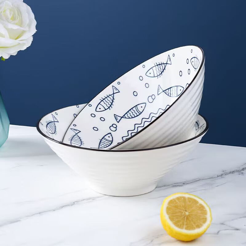 Japanese ramen bowl large bowl instant noodle bowl household Internet celebrity tableware 8 bucket hat porcelain bowl noodle restaurant bucket hat soup bowl ceramic bowl random style 8 inch bucket hat bowl 2 pieces