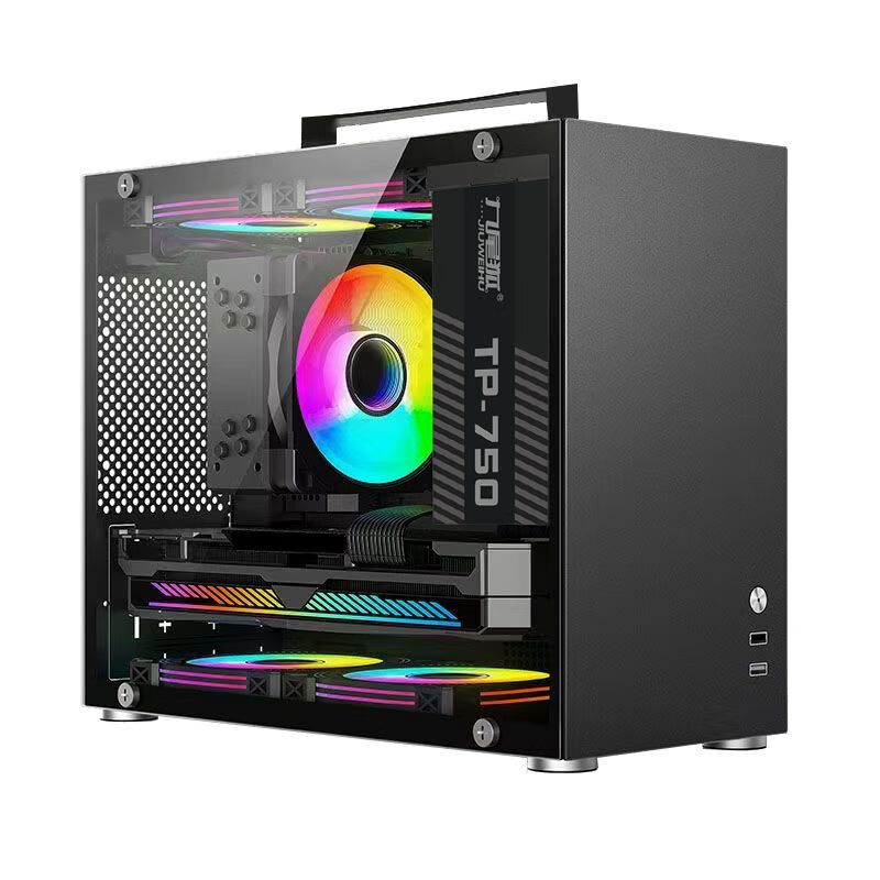 Nine-tailed fox portable mini MINI computer case desktop matx small main case side transparent portable MINI portable case black