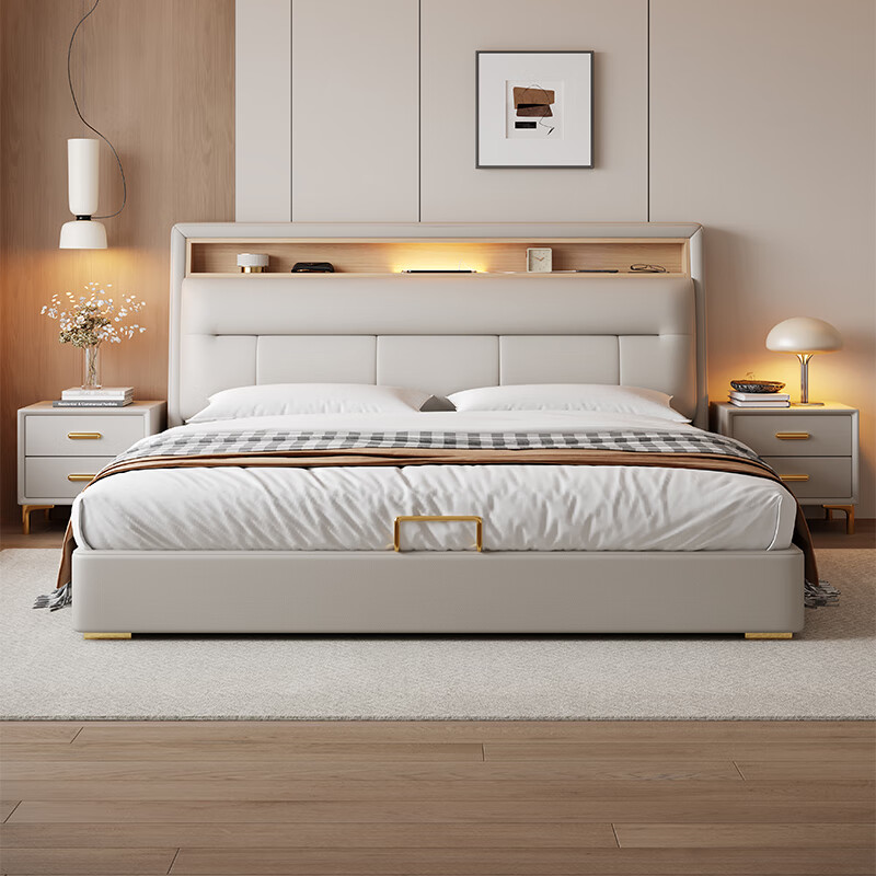 Xiangli Huating cream style simple double bed 1.8m