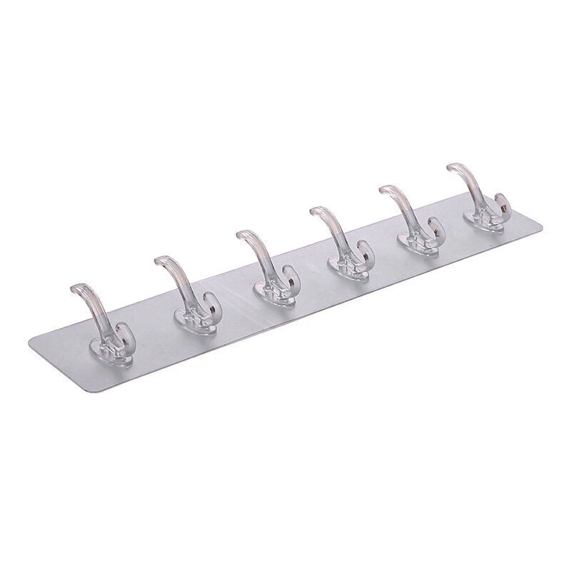 Home multifunctional storage sticky hooks transparent coat hooks behind the door bathroom row hooks long no punching 6 hooks 6 hooks no punching sticky hooks strong and reliable