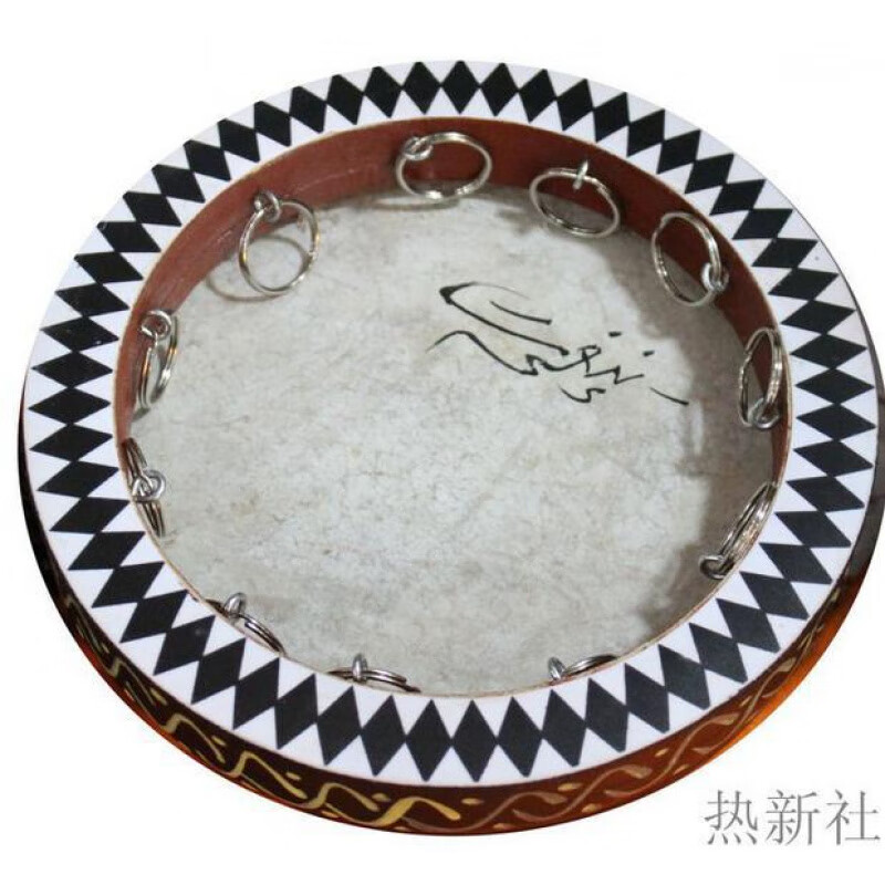 Jingqiao Xinjiang ethnic musical instrument dance performance painted cowhide tambourine hotel restaurant wall decoration hanging ornaments souvenir style 15 20 cm