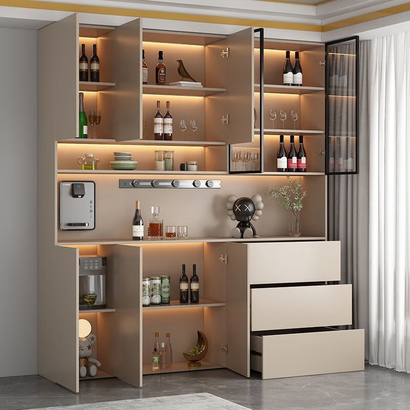 Solid wood wine cabinet with glass door against the wall, multi-functional all-in-one cabinet for the restaurant, simple and fashionable, same style, Huashi, gray and white, free delivery, home package installation, made of solid wood, style 16 280*40*220