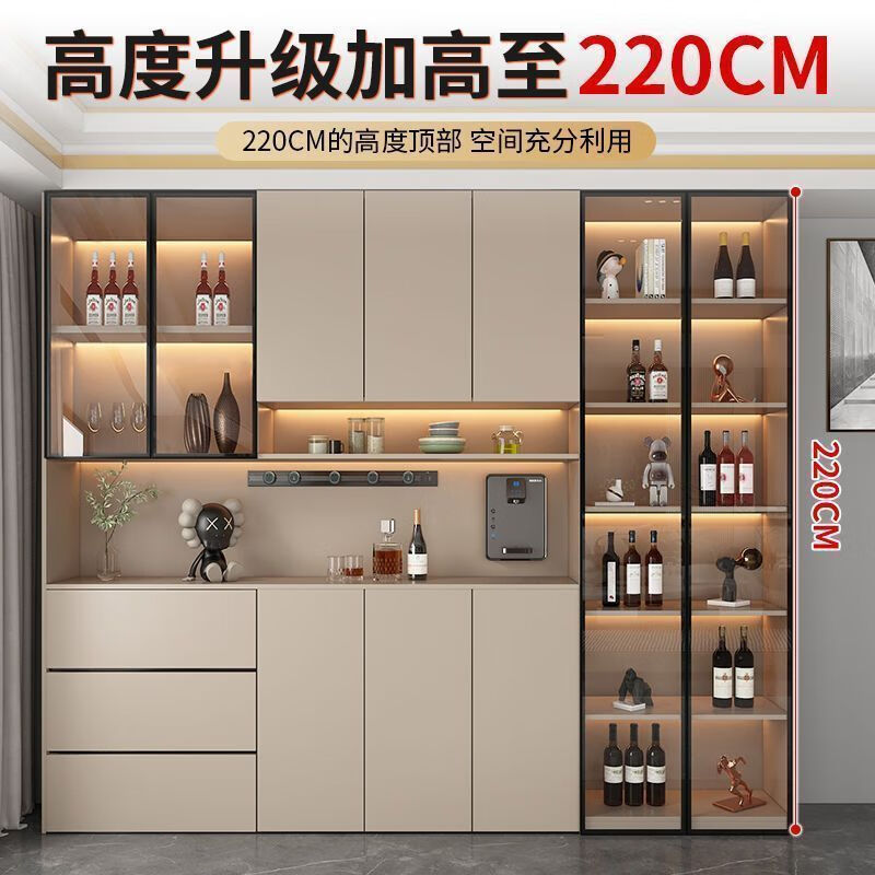 Solid wood wine cabinet with glass door against the wall, multi-functional all-in-one cabinet for the restaurant, simple and fashionable, same style, Huashi, gray and white, free delivery, home package installation, made of solid wood, style 16 280*40*220
