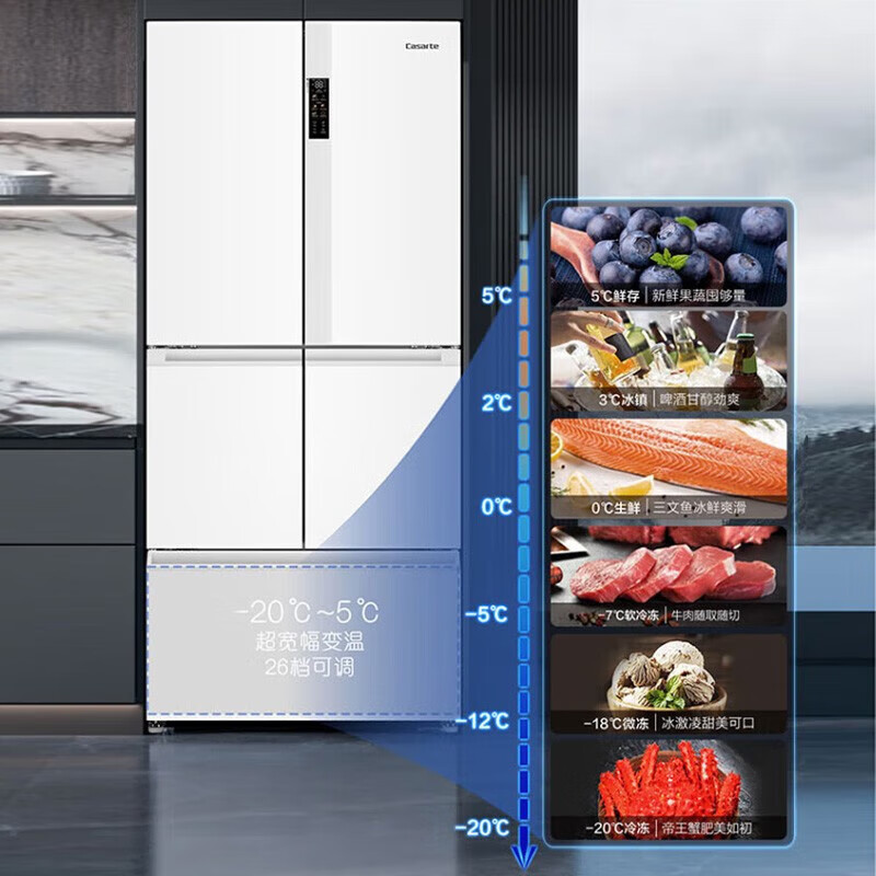 Casarte 520-liter zero-distance embedded multi-door large-capacity household refrigerator first-class energy efficiency energy-saving frequency conversion automatic ice making cell-level freshness BCD-520WLCFPM4WKU1