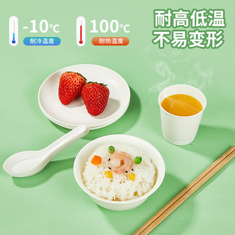 Youao disposable tableware set 20 sets of bowls, cups, plates, spoons and chopsticks 5-piece set food-grade New Year's dinner no-wash