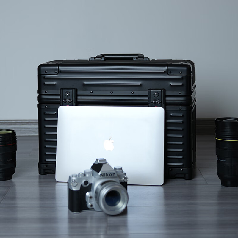 Yuemeng All Aluminum Magnesium Alloy Photography Case Luggage Camera Trolley Case Photography Equipment Case Metal Shockproof Instrument Toolbox Jazz Black (Seventh Generation Upgraded Wheels + Photography Liner) 25 inches Only available for domestic boarding
