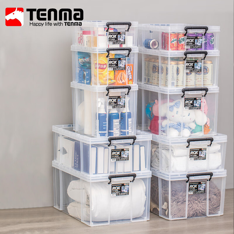 TENMA Tianma Toy Storage Box LUX Organizing Box 440S Plastic Transparent Under-Bed Storage Box Thickened Collection Box 1 Pack 30*44*16.5cm Transparent White