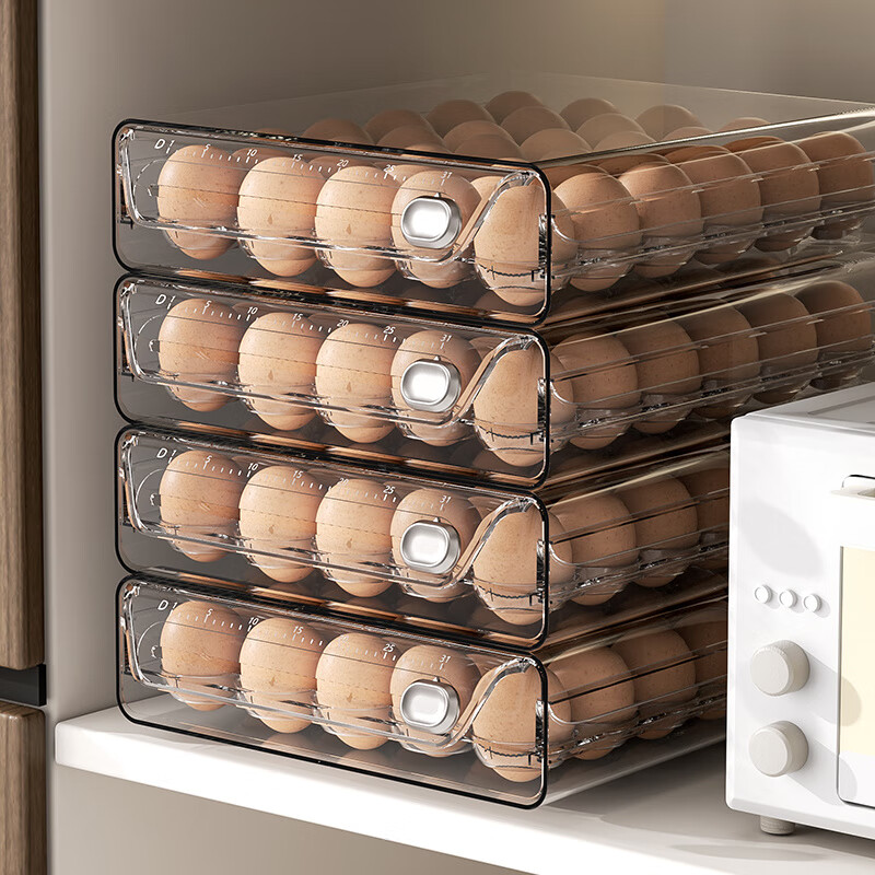 Baichao refrigerator egg storage box, crisper, kitchen organization artifact, rack, egg box, special drawer-type egg box, double layer extra large - (can hold 60 eggs)