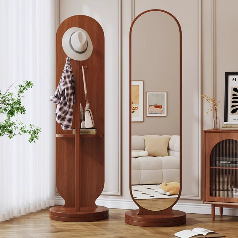 Dexu rotating dressing mirror full-length floor mirror home bedroom coat rack mirror integrated fitting mirror vertical removable elegant black 36*168cm can 360 rotation + storage + hanging clothes