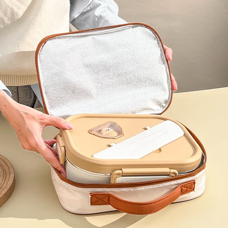 Kapibara Lunch Box Bag Handbag Insulated Thickened Aluminum Foil Lunch Box Bag Student Office Worker Oxford Cloth Lunch Bag Beige Dinner Plate Insulated Bag No Specifications