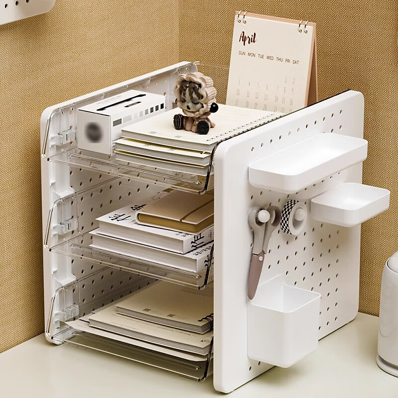 Yupinjia Document Storage Box Book Desktop Storage Rack Work Station Transformation Artifact Necessary Perforated Board Student Book Organizing Multi-layer Perforated Board File Rack - Elegant White Three-Layer File Rack White 1