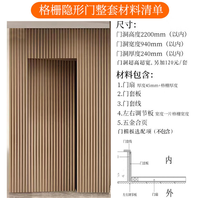 Solid wood grille invisible door wood veneer hidden door bedroom secret door TV background wall living room integrated custom door wall grille invisible door customization/set