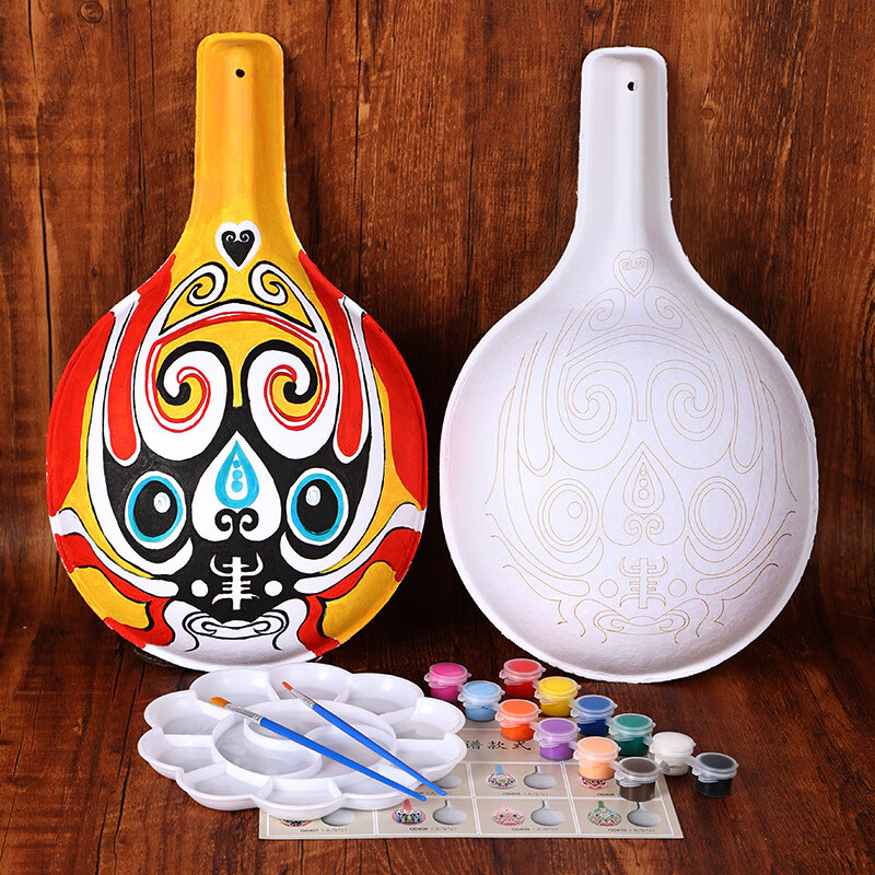 Y horse spoon gourd facial mask hand-painted diy intangible cultural heritage handmade Peking opera with texture white embryo national trend cultural and creative teaching materials large horse spoon + paint (set)