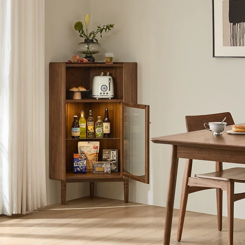 Oppein living room triangle cabinet guest dining room corner corner wine cabinet multi-functional storage side cabinet collection North American black walnut