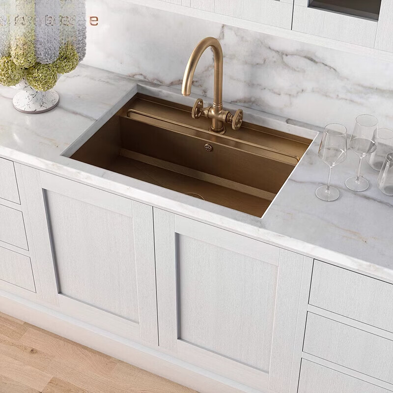 Xuan Kashi American retro pure copper kitchen sink gold semi-embedded cabinet washbasin wash basin basin large single tank customized brass K style 70*45*20CM