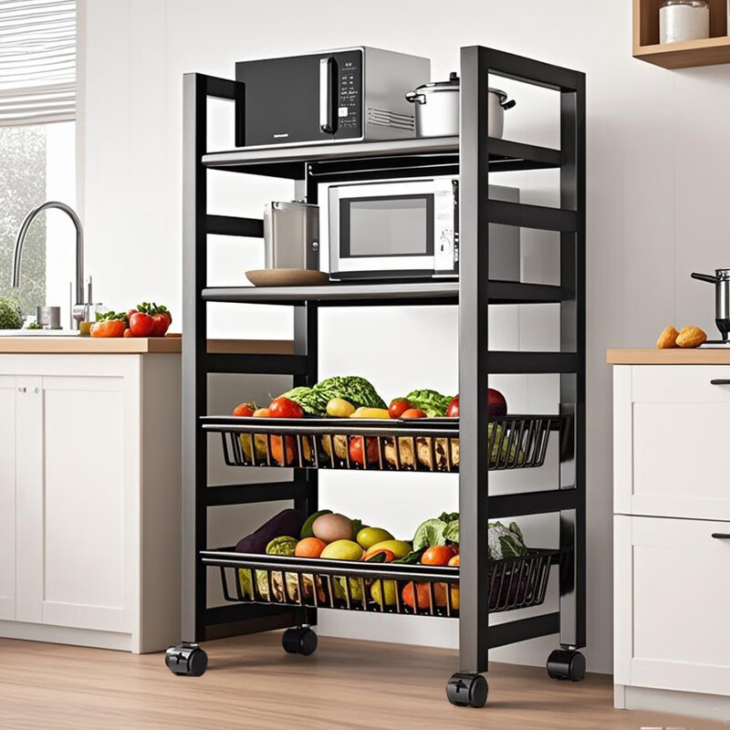 Zhuobo kitchen storage rack floor-standing storage rack metal storage rack small shelf BH12 four layers 60cm wide black