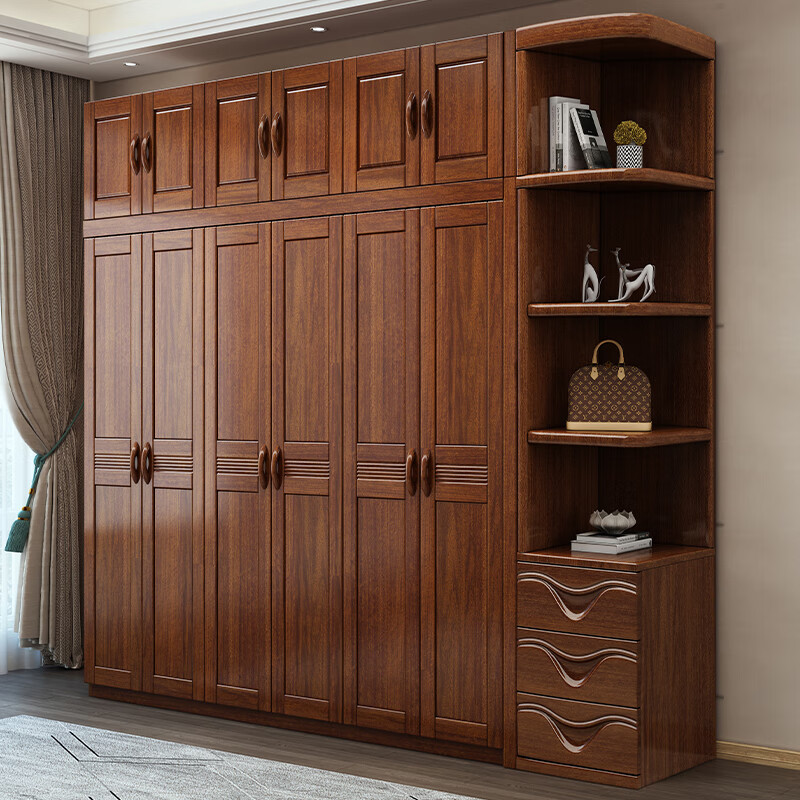 Woodisen walnut solid wood wardrobe home bedroom modern simple small apartment wardrobe large capacity storage storage cabinet combination multiple hanging areas five-door wardrobe