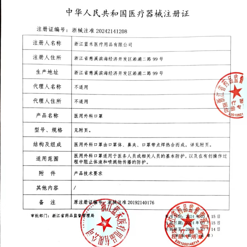 Beijing-made medical surgical masks disposable individually packaged sterilization grade 100 pieces blue 2 times breathable mask for adults