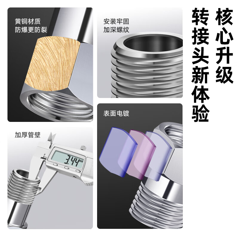 A beautiful copper 4-point extension joint lengthened inner and outer wire direct angle valve faucet extension pipe joint thickening accessories 3.3cm