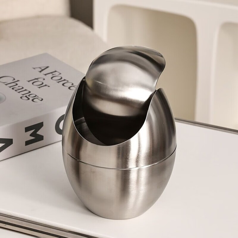 Dinosaur Egg Trash Can 304 Stainless Steel Desktop Mini Small Storage Trash Can Creative Covered Household Small Swing Cover Type Paper Basket Mini Bullet Type Desktop Trash Can 1