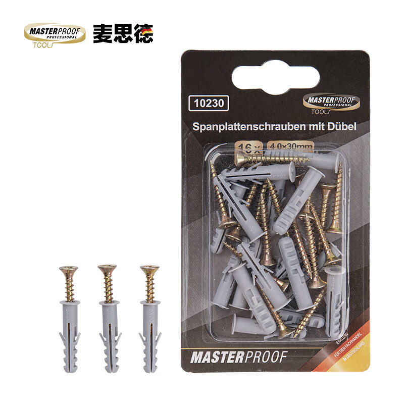 MASTERPROOF self-tapping expansion screws, plastic expansion pipe plugs, rubber plugs, household nail sets, steel nail wire clips, wooden board nails, 4*30mm expansion screws, 16 pieces