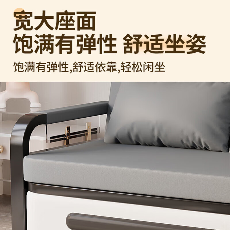 Kui Zhu Ran Yun Folding Sofa Bed All-in-One Small Apartment Retractable Bed Balcony Multi-Function Bed Cat Scratch Leather Living Room Folding Bed Space Gray + Black Frame 0.82m Storage Type 7cm Sponge