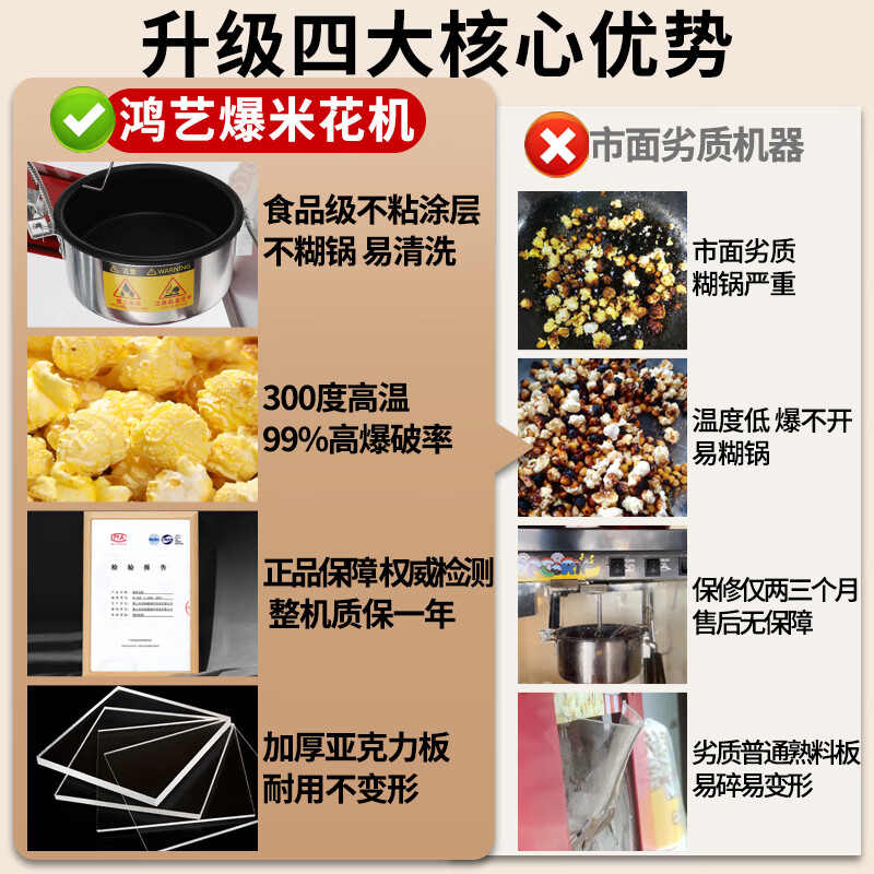 GUYN popcorn machine for commercial stalls, small fully automatic home popcorn machine, new special fried corn pot, large flat top, stainless steel model, one-year warranty and free gift bag worth 58 yuan