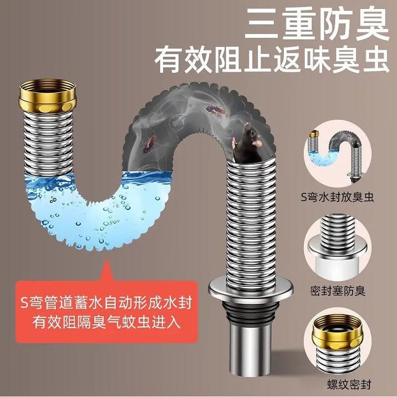 Other Homes Xinghui German imported kitchen thickened stainless steel sink drain pipe accessories wash basin sink drain anti-thick stainless steel 40CM drain pipe