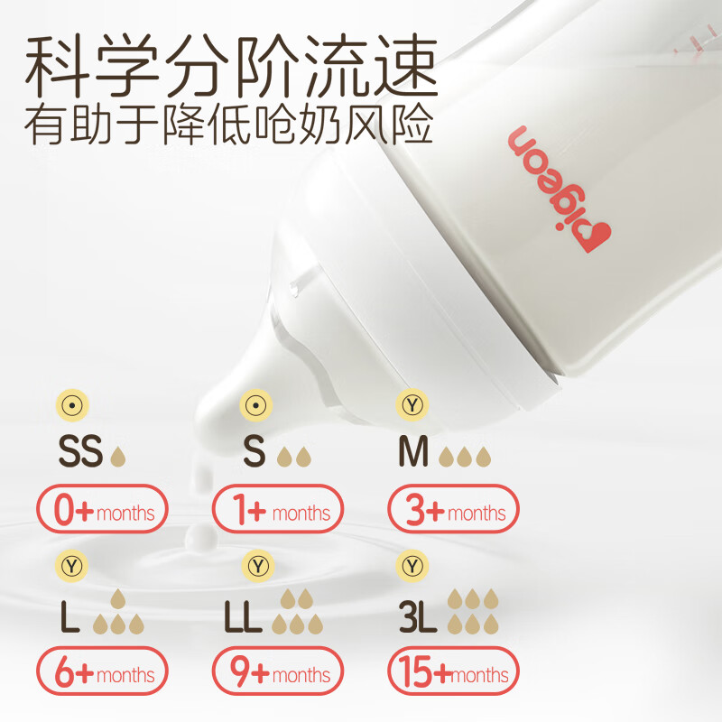 Pigeon glass baby bottle wide diameter anti-colic 240ml L size nipple 6 months + AA188