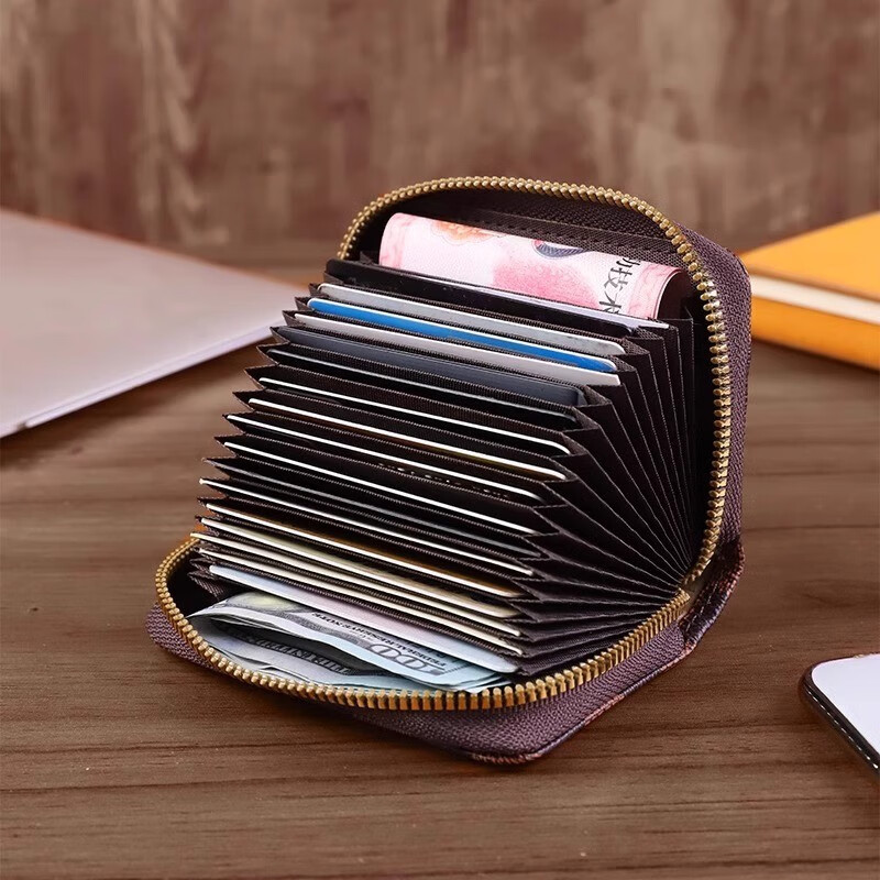 Scarecrow Card Holder Women's Anti-Degaussing Document Slot Large Capacity Driver's License Card Slot Card Bag Wallet Integrated Driver's License Coin Purse Plaid Brown Organ 18 Card Slots + 2 Functional Slots