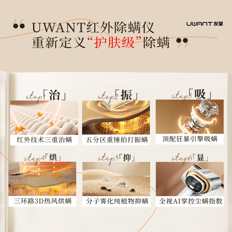 UWANT Infrared Mite Remover CM2402 Yangma Program Recommended Skin Care Kit Household Ultraviolet Sterilization Home Bed Mite Remover Machine Removes Allergies, Removes Mites and Vacuums