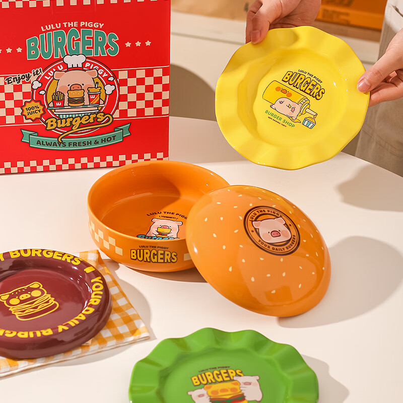 Kawashimaya (KAWASIMAYA) hamburger tableware set plate and dish set birthday gift for girls gift box LuLu pig burger food set for one person