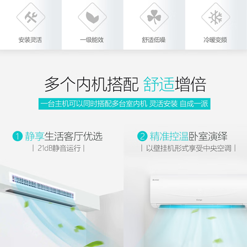 Chigo central air-conditioning one-to-two/three/four multi-online variable frequency heating and cooling duct unit large 2/3/4/5 hp household duplex apartment large 4 hp first-class energy efficiency one-to-two consultation and matching