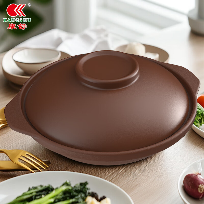 Kangshu Purple Clay Clay Pot Household Stewing Pot Earthen Clay Pot High Temperature Resistant Dry Burning Non-Cracking Gas Stove Special Clay Rice Pot Shallow Pot Stone Pot Kangshu Purple Clay Shallow Pot for 3-5 People 2500ml