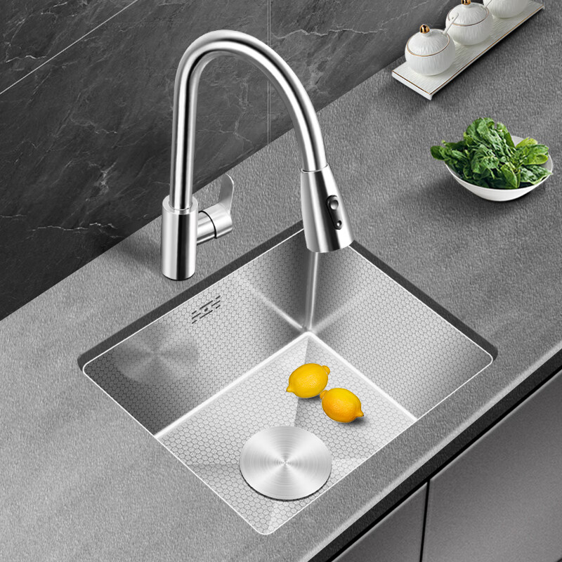 Jomoo honeycomb embossed stainless steel small sink single-slot under-counter basin wash basin small size balcony island water bar sink 38x30cm with pull-out hot and cold faucet complete set
