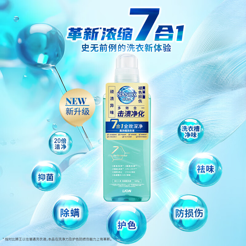 Lion Nanole Full-effect Deep Purifying Concentrated Laundry Detergent 640g 20 times the cleaning power, odor removal, color protection, mite removal, antibacterial laundry detergent
