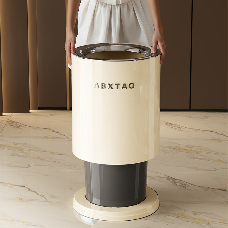 Bailu trash can for home living room, light luxury, high-end stainless steel, large capacity, bedroom, kitchen, toilet, high-looking 2025 new model, large electroplating model, cream white 15L, double barrel inside and outside