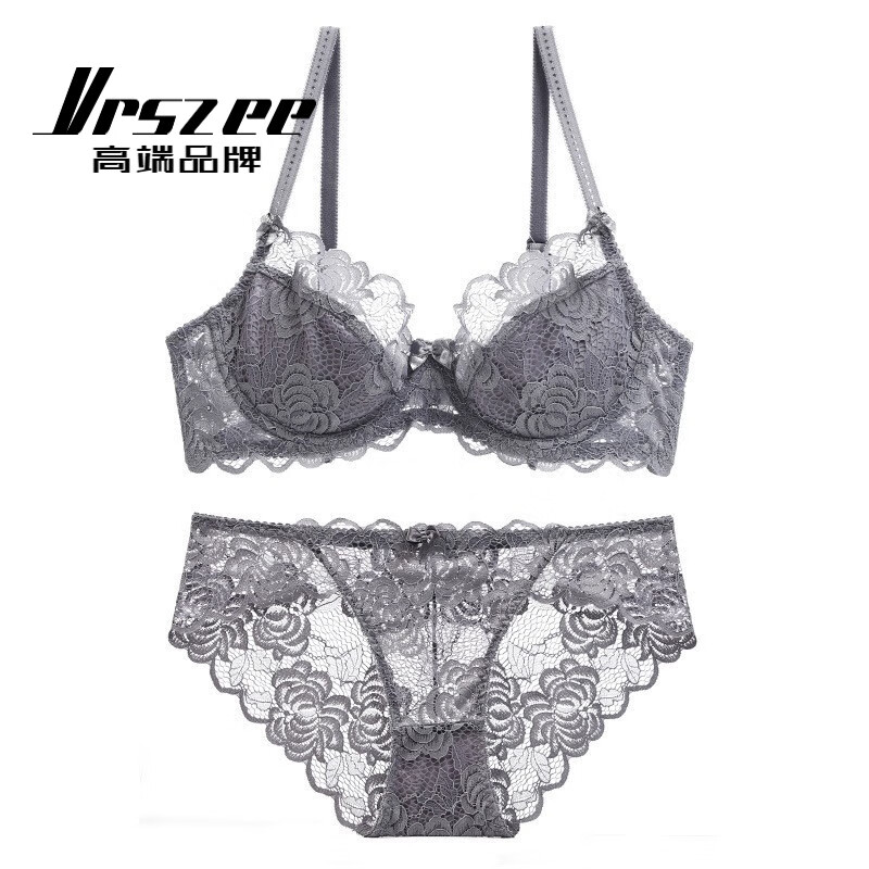 VRSZEE high-end brand underwear women's ultra-thin hot sexy lace bra set temptation underwear bikini white 75B