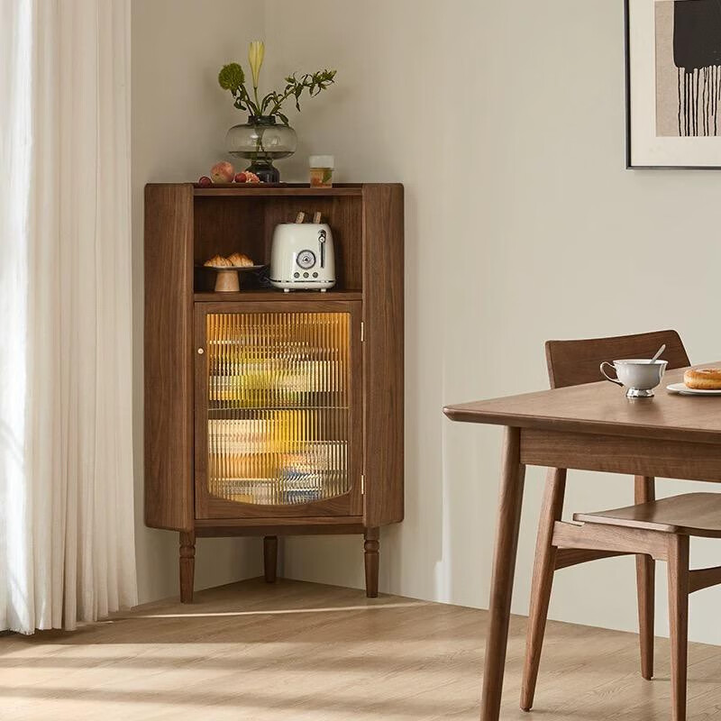 Oppein living room triangle cabinet guest dining room corner corner wine cabinet multi-functional storage side cabinet collection North American black walnut