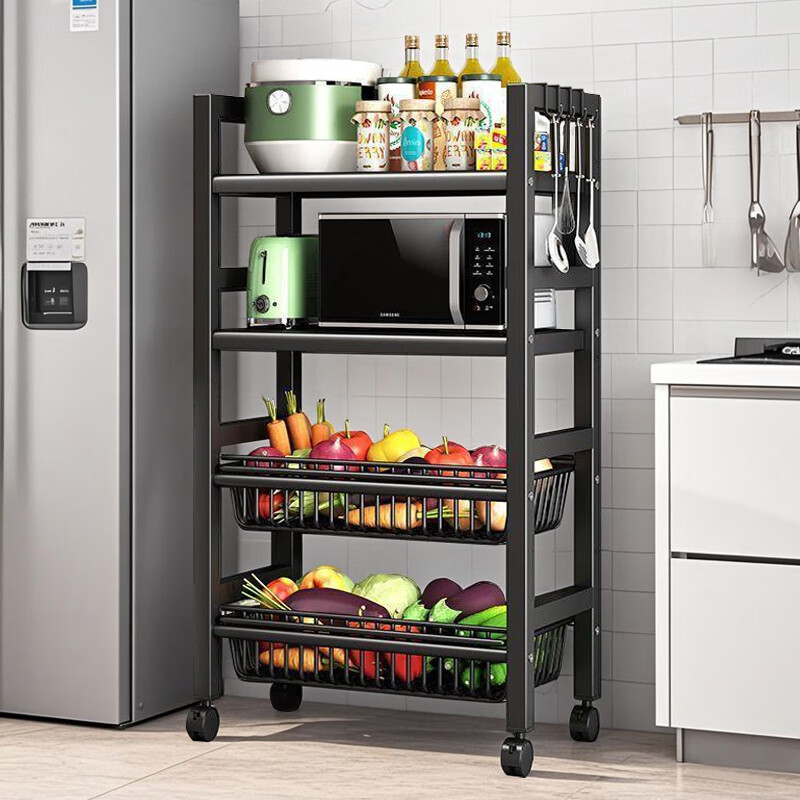 Zhuobo kitchen storage rack floor-standing storage rack metal storage rack small shelf BH12 four layers 60cm wide black